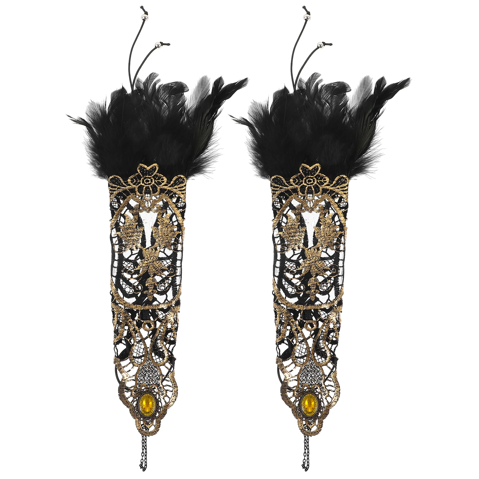 

1 Pair Women Gothic Lace Gloves Vintage Steampunk Plume Fingerless Bridal Wedding Party Costume Accessories Long Arm Decorative