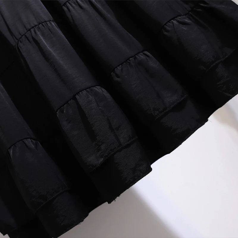 Plus-size women\'s spring casual skirt Black commuter party dress nylon and rayon fabric loose comfortable all-in-one version