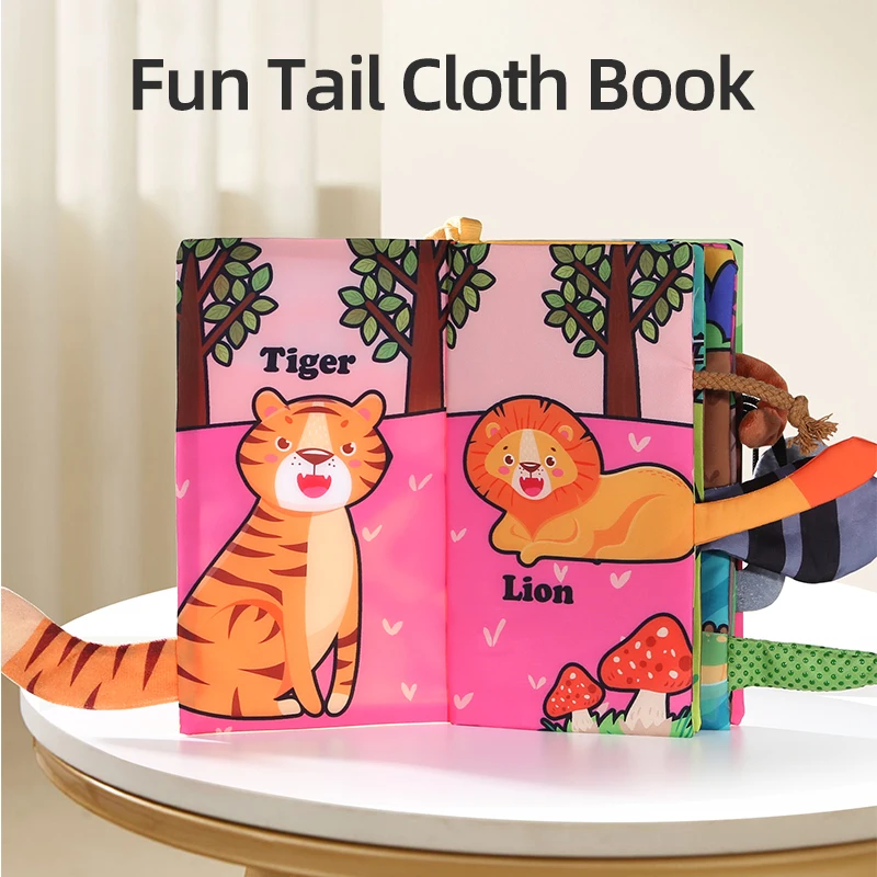 Childrens Cloth Book Six Pages Soft Washable Tearable Toys Cute Animal Tail Cloth Book Educational Toys Birthday Gift