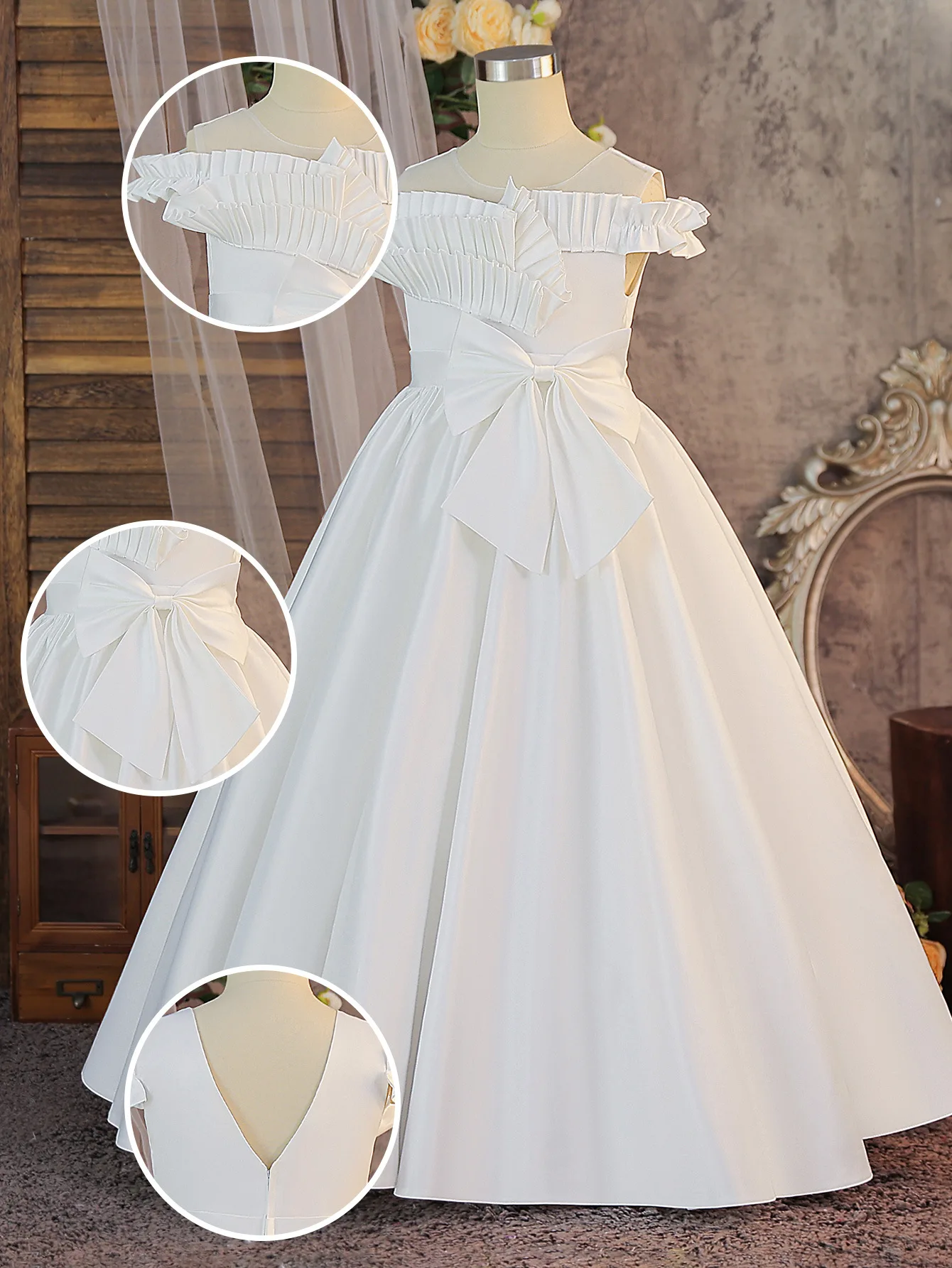 7-13Y Girl Dress Wedding First Communion Princess Kids Party Dresses for Girls Birthday Evening Gown Elegant Big Bow Bridesmaid