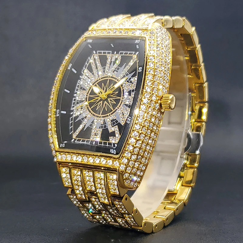 

Wholesale Fashion Casual Quartz Watch Square Dial Diamond Watches Hip-hop Watch for Man