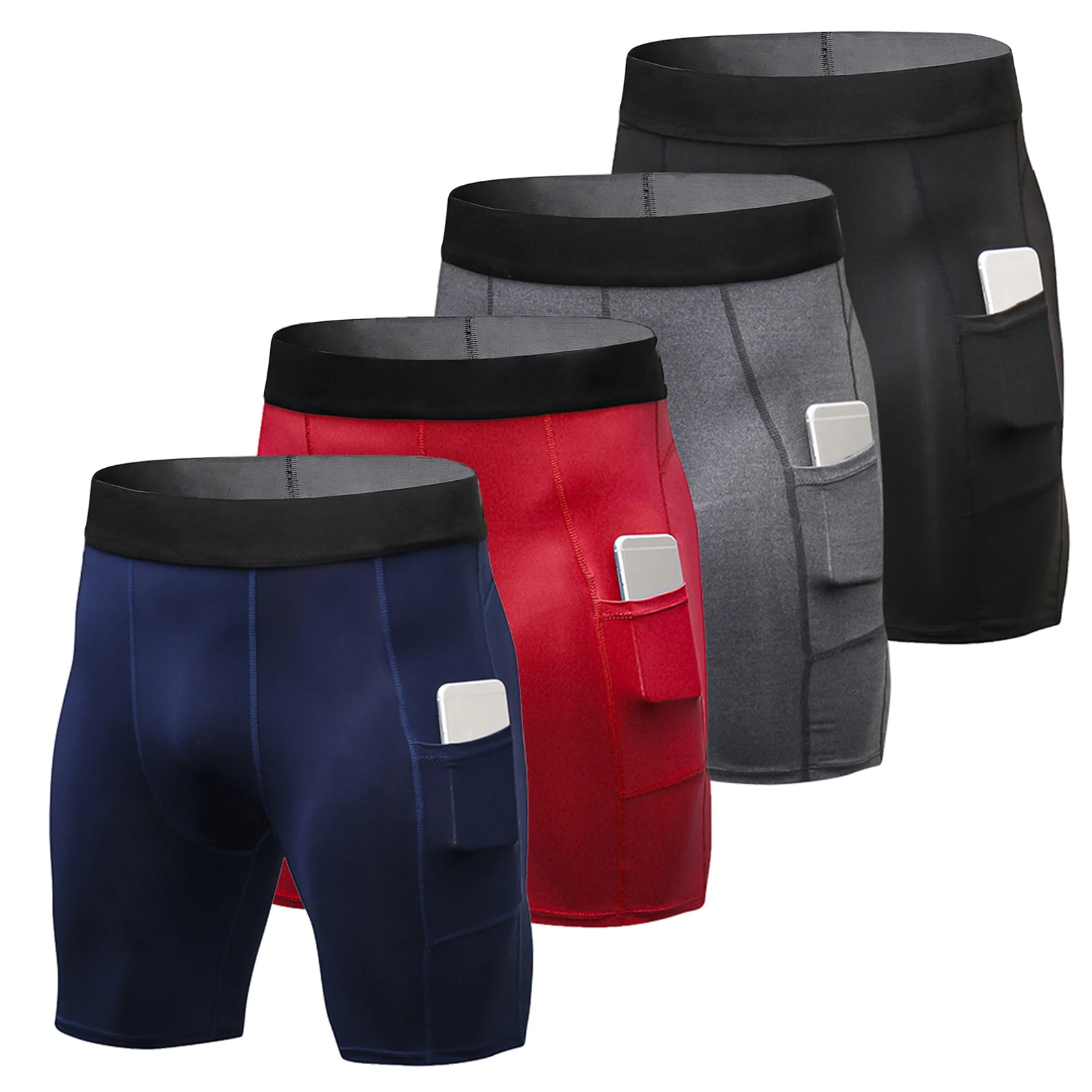 4 Packs Men Elastic Shorts Active Workout Underwear with  sports equipment