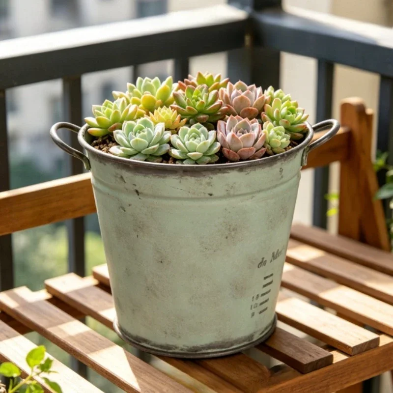 Home Balcony Groceries Decoration Double Ear Water Bucket Appearance Ornament Flowerpot Antiqued Ironwork Horticulture Supplies