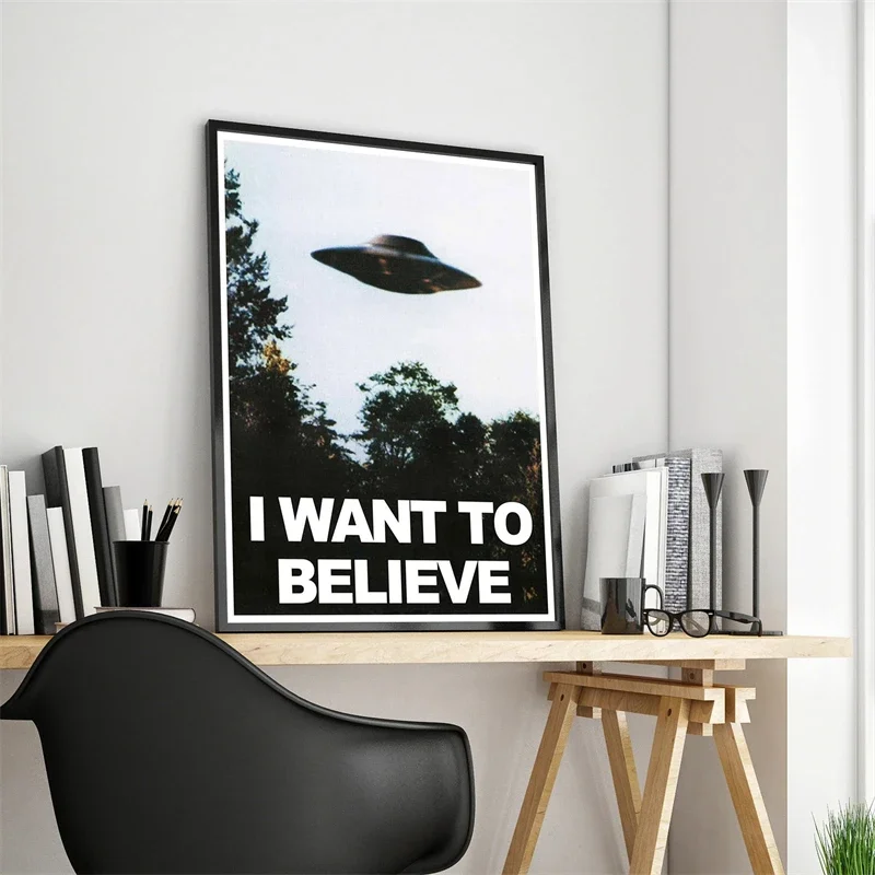 Retro sci fi I want to believe Science files Art Room Wall Design Decoration Canvas Poster Aesthetics Sofa Bedroom Picture