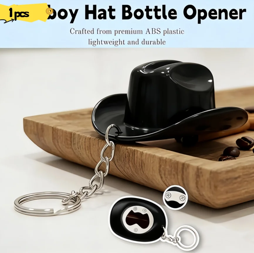 1PCS Cowboy Hat Bottle Opener Keychain - Western Style Novelty Beer Bottle Opener Keyring & Bag Charms, Funny Portable Handbag Pendant for Women Men Party Favors & Daily Use