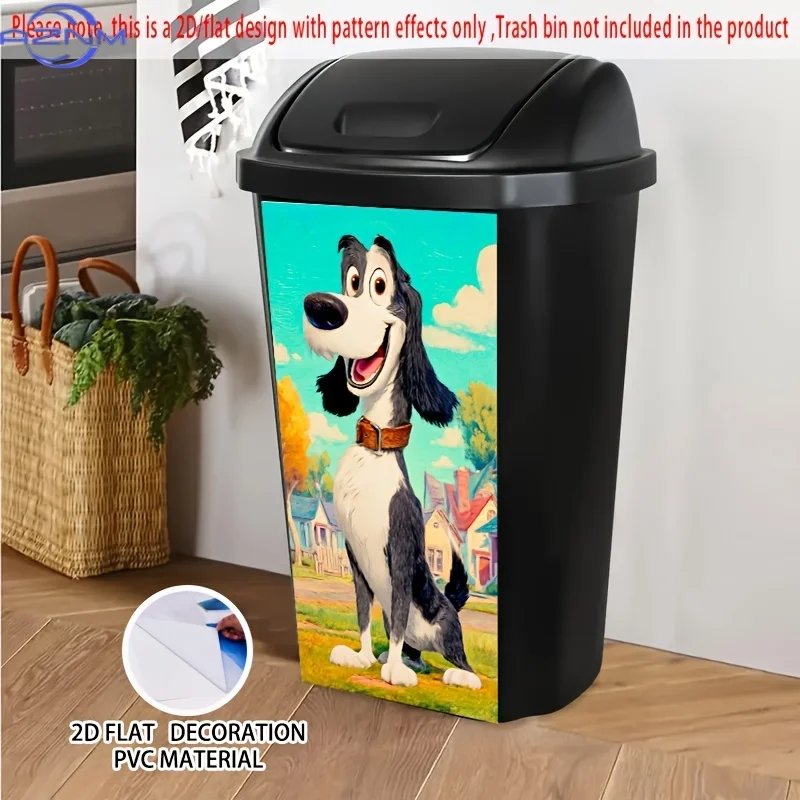 1pc 2D/FLAT Self-Adhesive Dustbin Stickers, .01× cm, Cartoon Dog Pattern Dustbin Stickers, Suitable for Dustbin, Wall, Kitchen