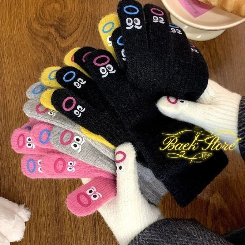 Funny Facial Faces Expression Gloves Five Fingers Women Men Winter Knitted Warm Full Finger Mittens Gloves Outdoor Touchscreen