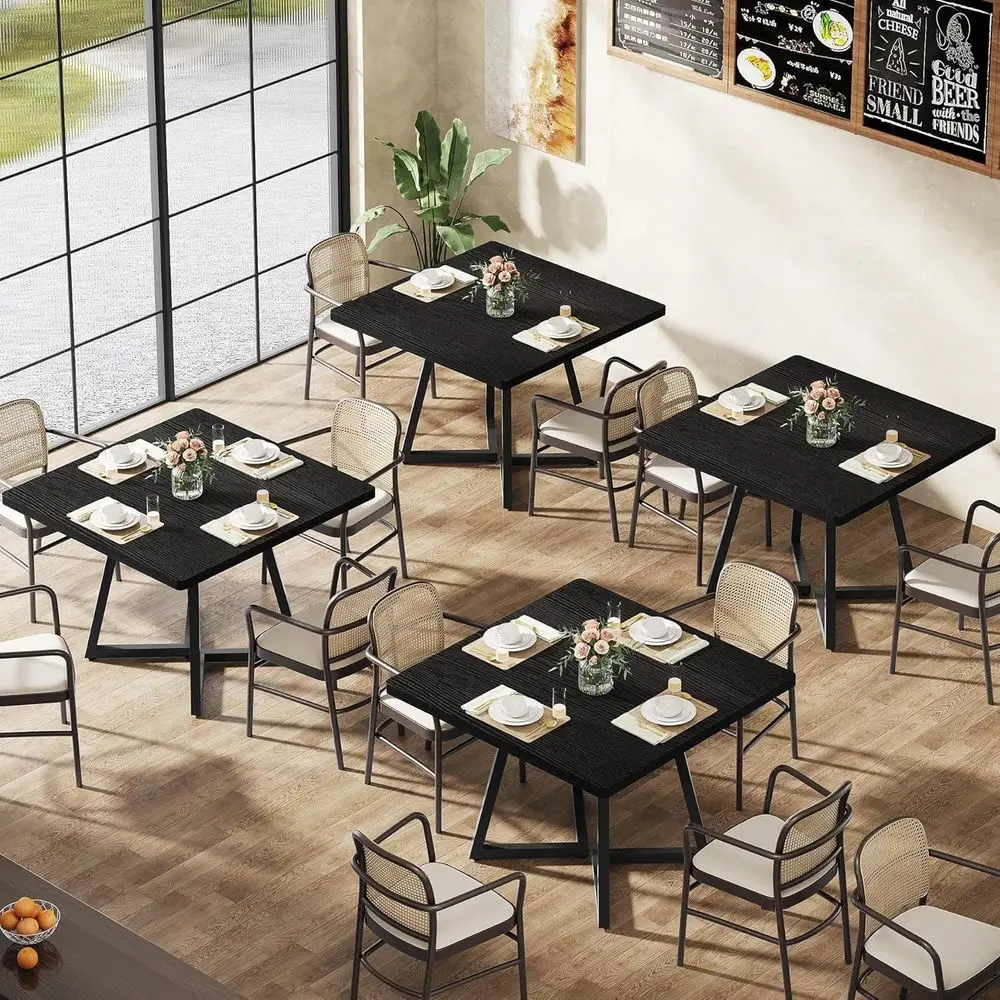 

Commercial 4-Seat Dining Table Set, 31.5 Sturdy Wood Table with Metal Base, Ideal for Kitchen, Restaurant, Cafe, School, Black