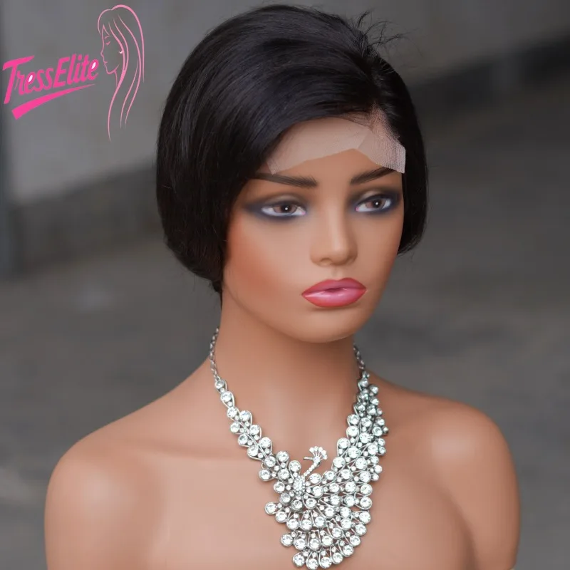 

12A 4x4 Lace Straight Pixie Wig - 180% Density Brazilian Virgin Remy Human Hair 8" Piano Multiple Colors for Daily Wear Wig