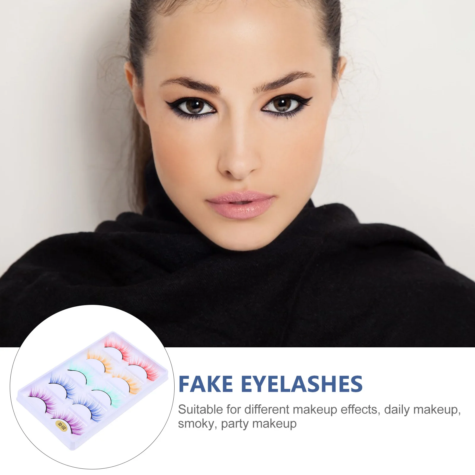 

5Pairs 3D False Lash Colorful Man-Made Fiber Eyelashes for Photo Shoot Night Out Cosplay Thick Volume Makeup Lash Supplies