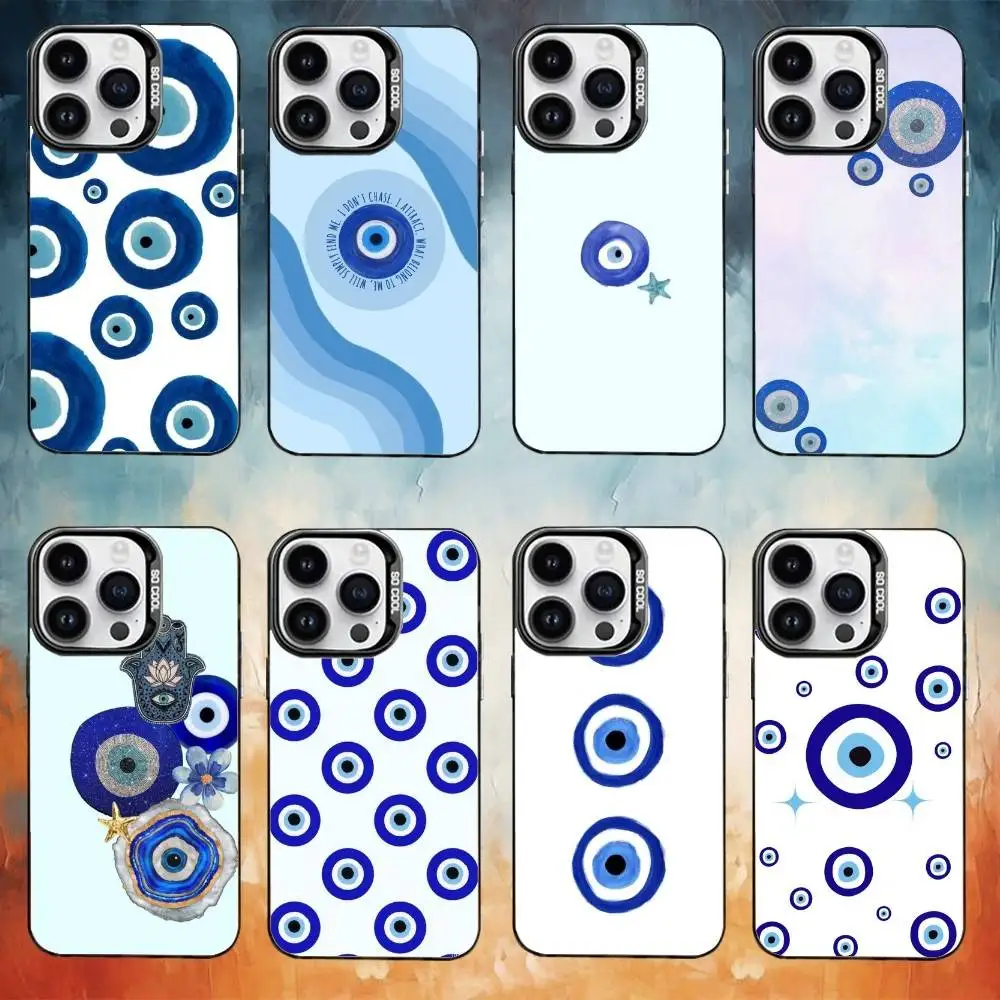

Y-2-K L-Lucky Eye Blue Evil Eye Phone Case IMD Color Silver Shell For IPhone 17 16 15 14 13 12 11 Pro Max Plus