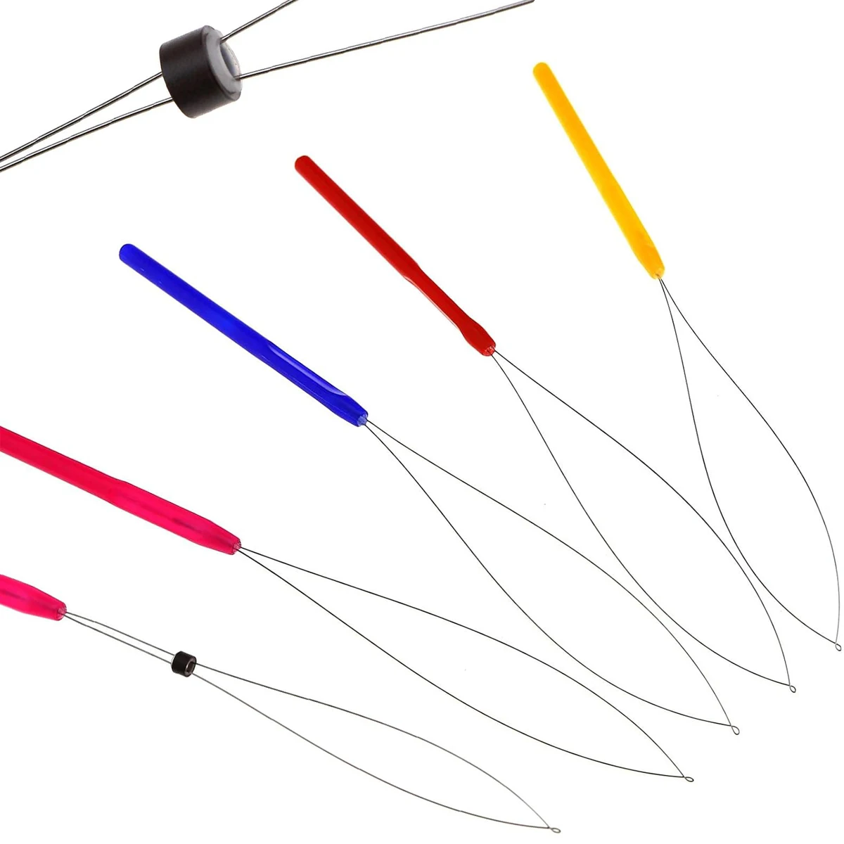 

5Pcs Micro Rings Links Beads Hook Threader Wire Pulling Needle Links Beads Crochet Hair Hook Loop Hair Extension Tools