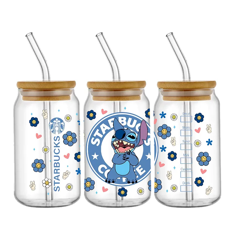 Disney-pegatina de Lilo y Stitch, diseño de Mickey Mouse, UV, DTF, envoltura de taza de 16oz, pegatina de transferencia, etiqueta personalizada,