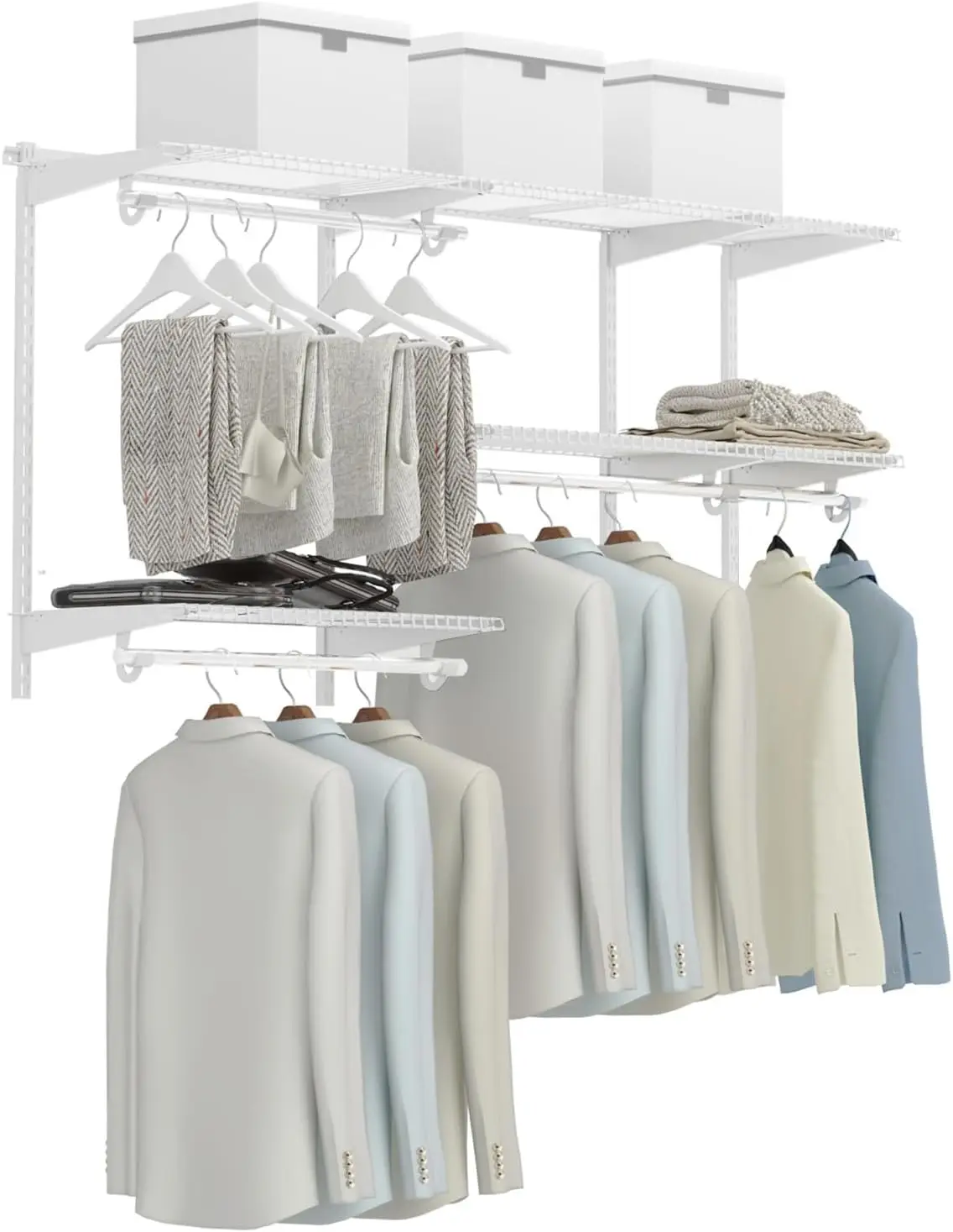 

Organizer with Wire Shelving and Hanging Rods, Adjustable Closet Organizer Kit, Configurations Custom Closet for Bedroom