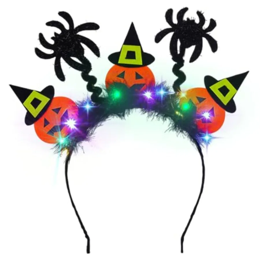 Diadema de Halloween con Luces LED, Diademas de Calabaza Naranja y Araña para Disfraces de Halloween para Mujer (A-Naranja)