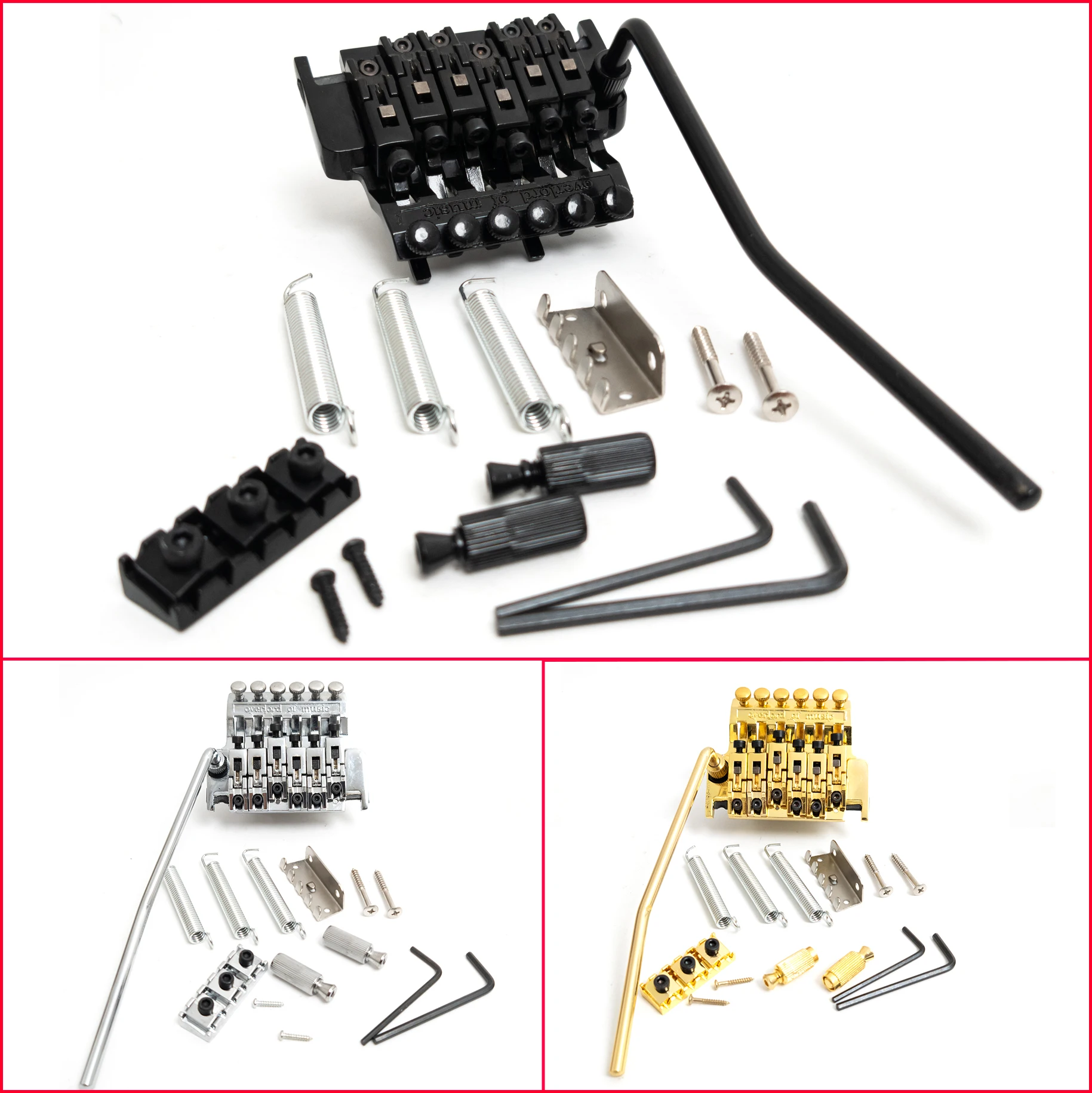 

Electric Guitar Tremolo Bridge Kit – Double Locking System with Arm & Nut, Chrome/Black/Gold Vibrato Replacement Set