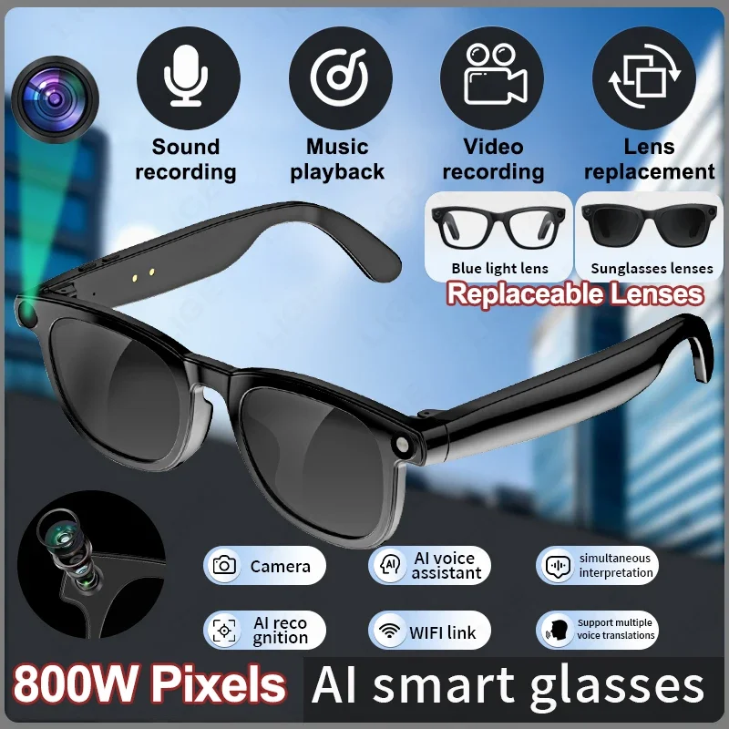 

2K 800W Pixels Camera Glasses ChatGPT AI Glasses Translation Voice Control Bluetooth Call Sport Smart Sunglasses for Android iOS