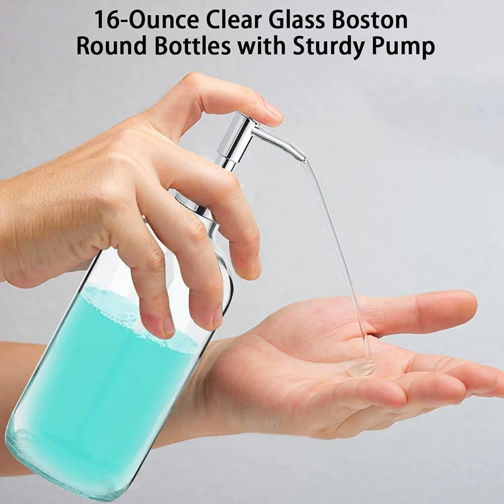 Soap Dispenser Clear Glass Soap Dispenser with Pump 16 Oz Refillable Liquid Hand Soap Dispenser for Bathroom Kitchen