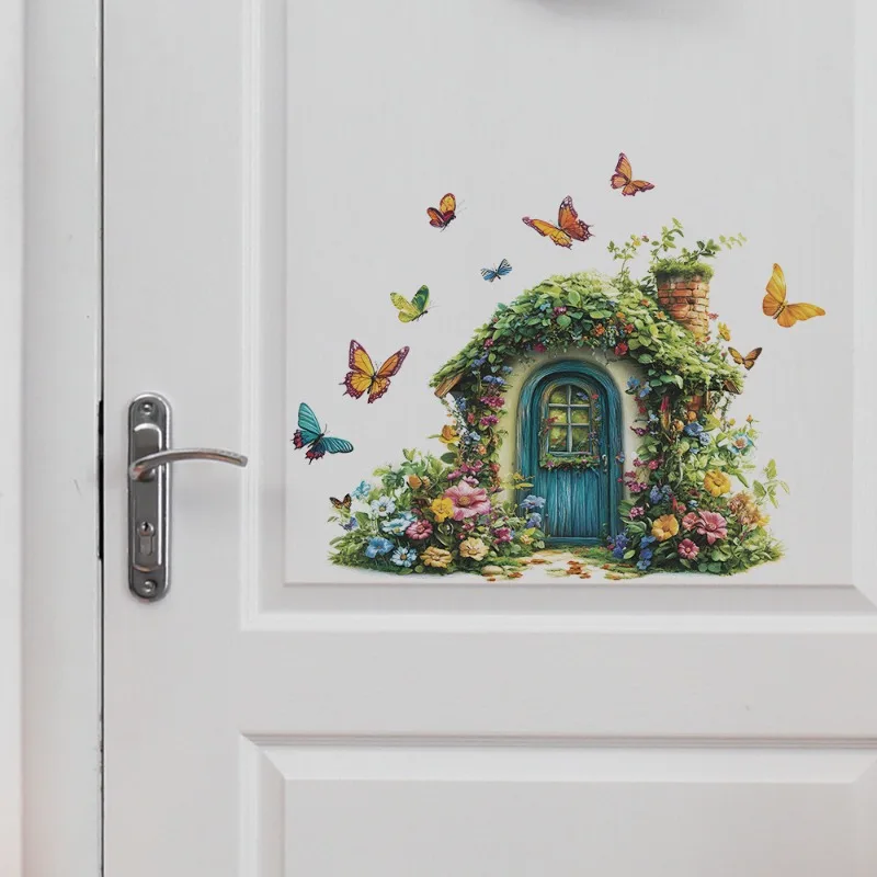 Creative Flower House Wall Stickers Living Room Cabinet Decoration Mural Bedroom Door Home Background Decor Self-adhesive Decals