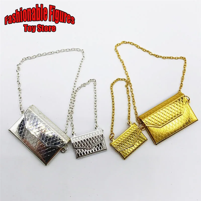 Bolso de mano con cadena de Metal para mujer, bolso de cubo de cuero, accesorio de escena para modelo de figuras de acción de 12 pulgadas, Color dorado/plateado, 1/6