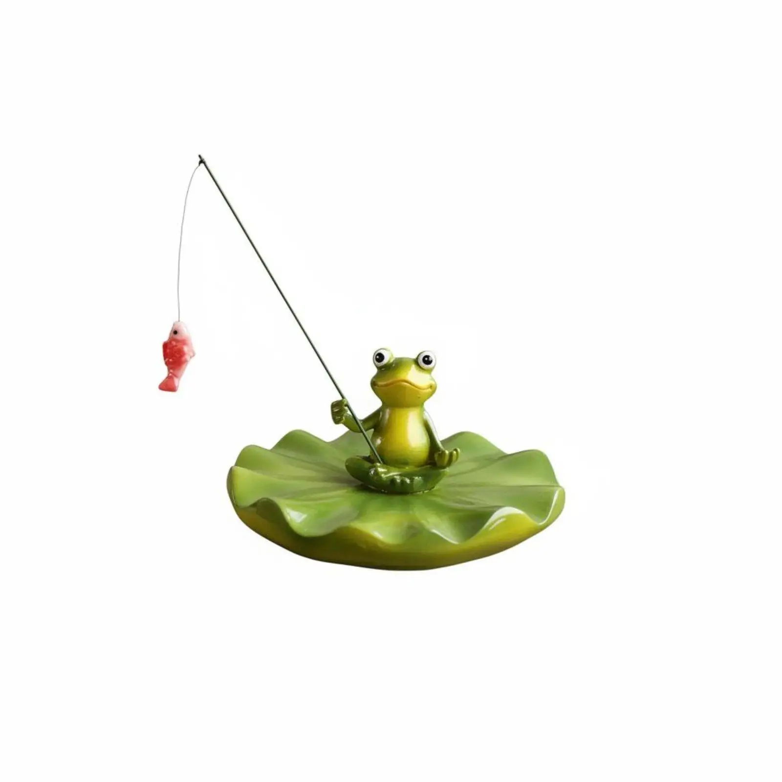 Fishing Frog Figurine Artisanal Look Floating Frog Statue for Patio