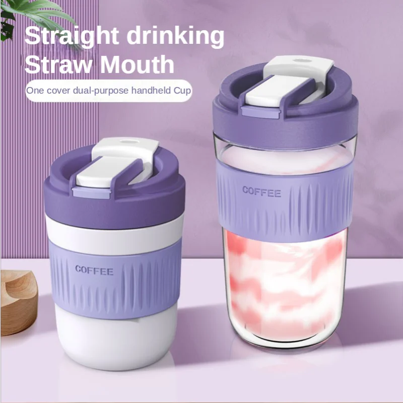 New Cute Water Bottles for Girls,cups with Lids and Straws Coffee Cup Glass Water Cup High Face Value Straw Cup Portable - Image 3