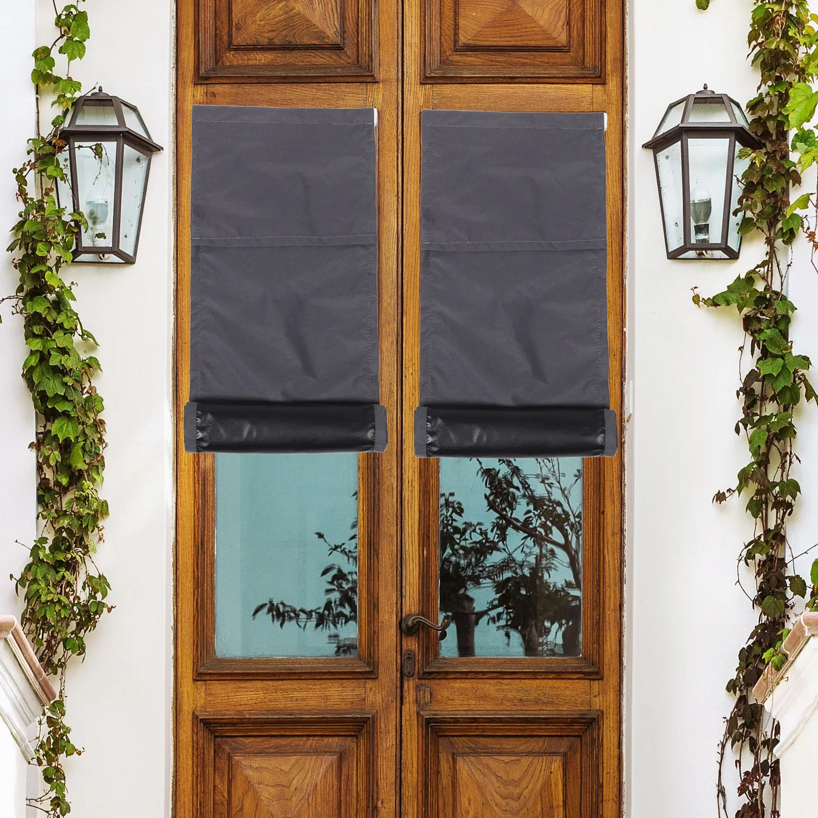 

No Drill Blackout Sidelight Curtain Front Door Side Window Cover Thermal Insulated White Adjustable Tiebacks Easy Install