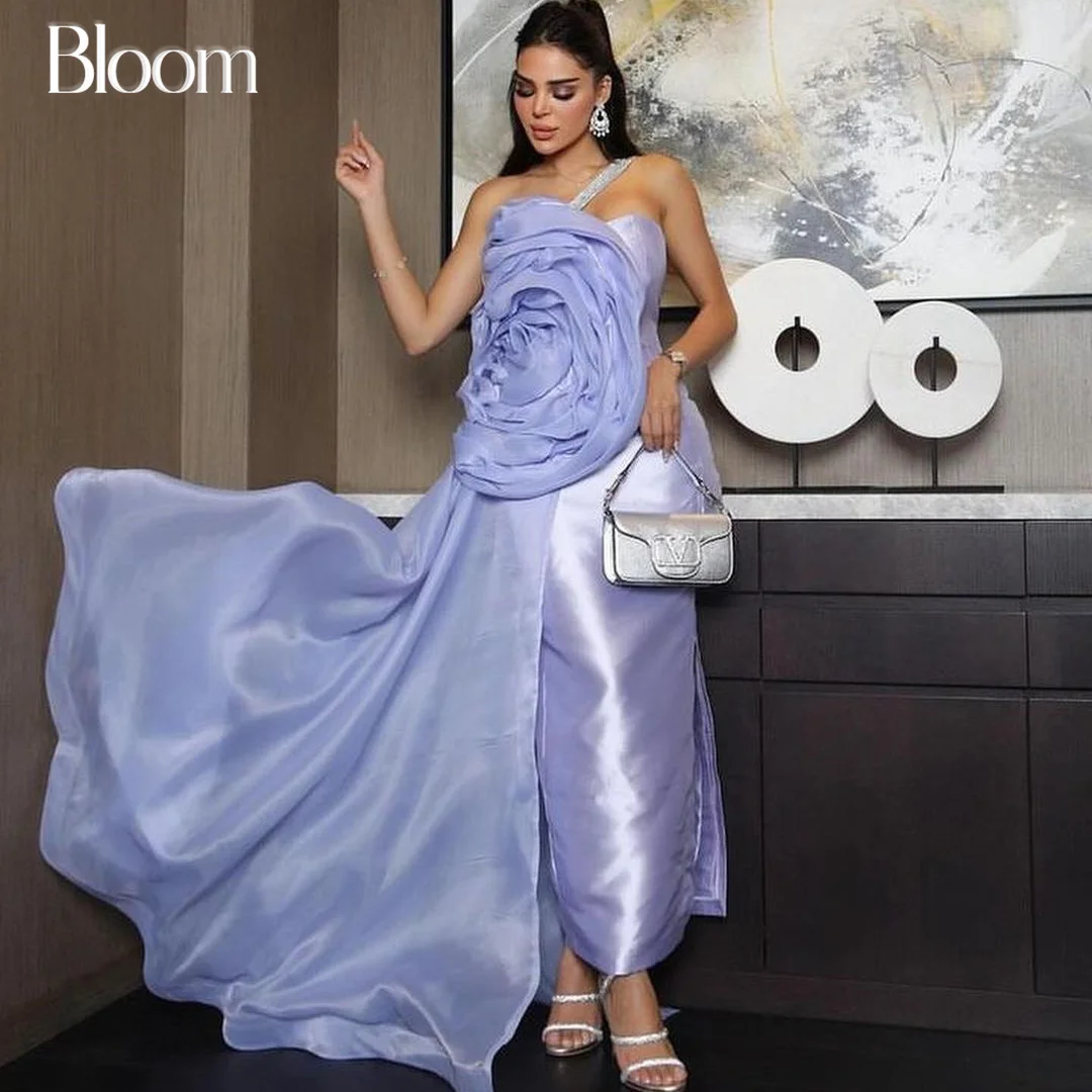 

Bloom One-Shoulder Lilac Evening Dresses Organza Ruffles Side Split Arabia New Design Satin Formal Dresses Party Dress For Prom