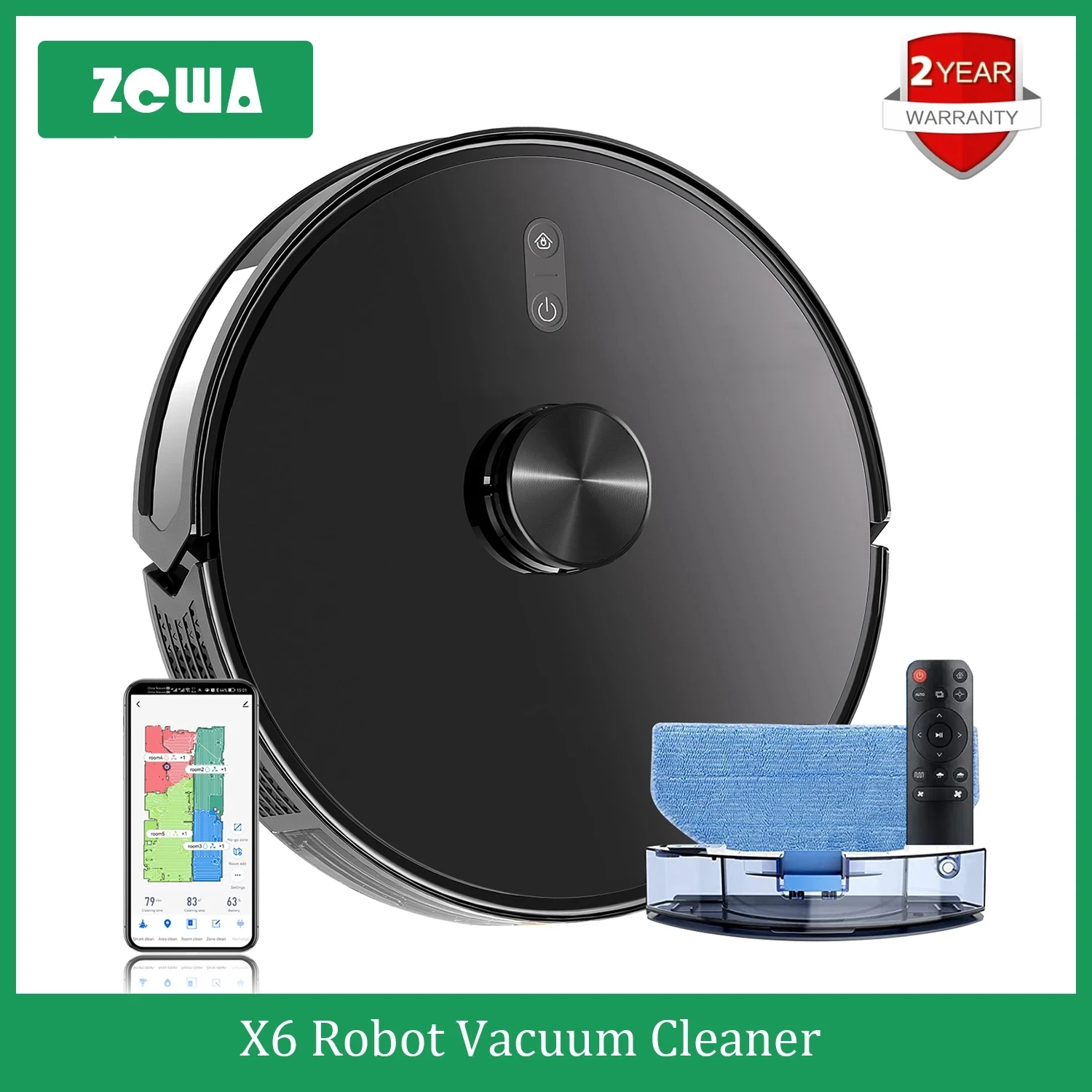 X6 Robot Vacuum Cleaner ,Laser System, Multiple Floors Maps, Zone Cleaning,Restricted Area Setting for Home Carpet Cleaning