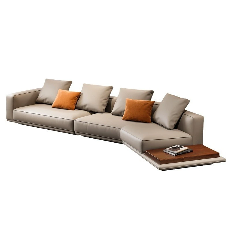

Italian modern minimalist horizon cotton linen sofa replica boutique special-shaped large corner top layer leather concubine