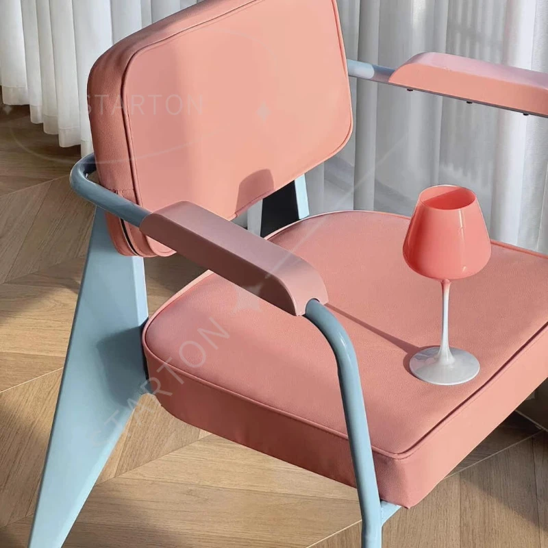 Princess Pink Color Dining Chair Stool Italian Home Backrest Chair Retro Internet Celebrity High-end