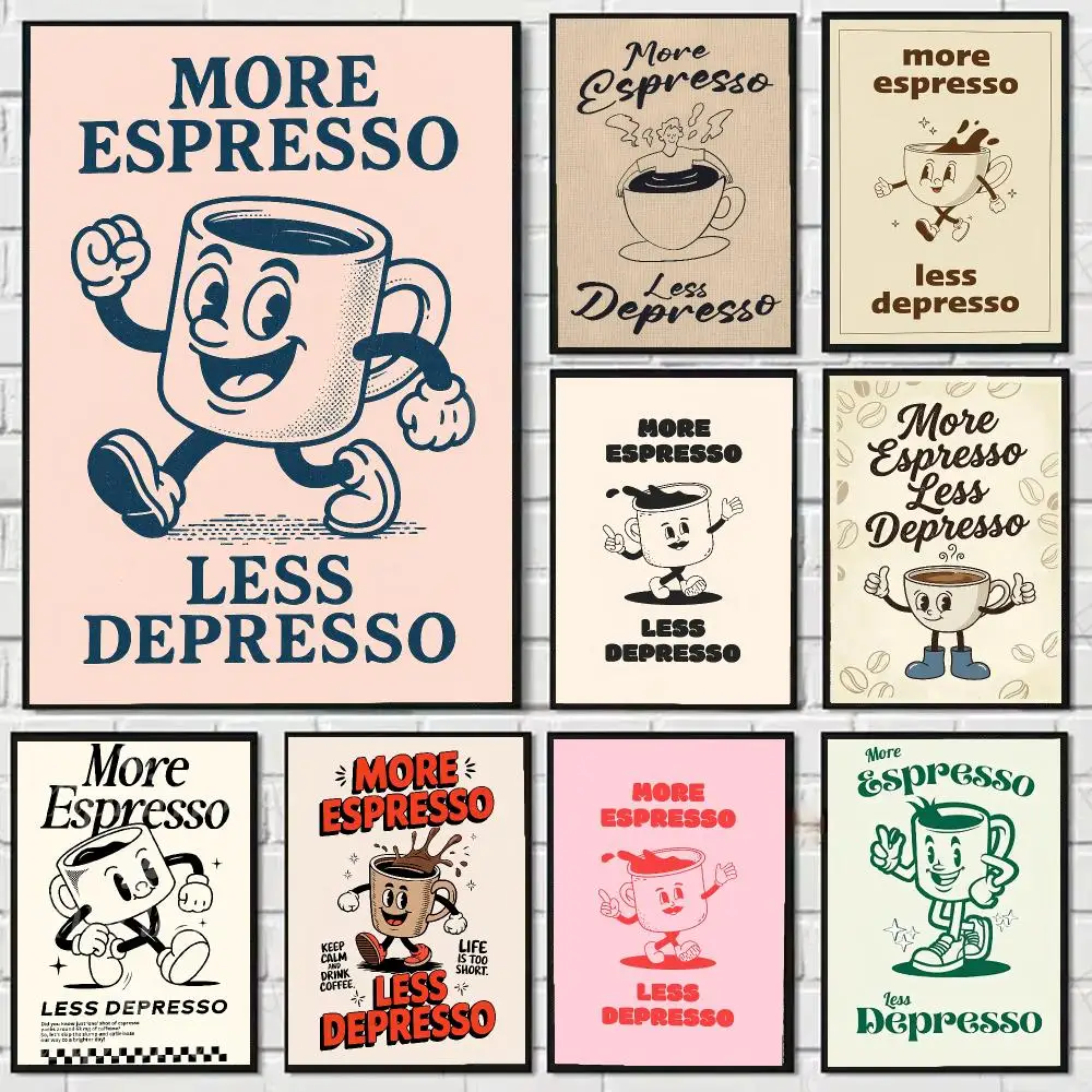 More Espresso Less Depresso Painting Calligraphy Canvas Art Styles, Wall Art Decor, Living Room Decor