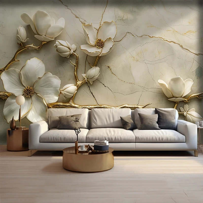 Modern 3D Relief Flowers Mural Custom Large Paper Photo Wallpaper For Living Room Bedroom TV Background Wall Art Paingting Decor