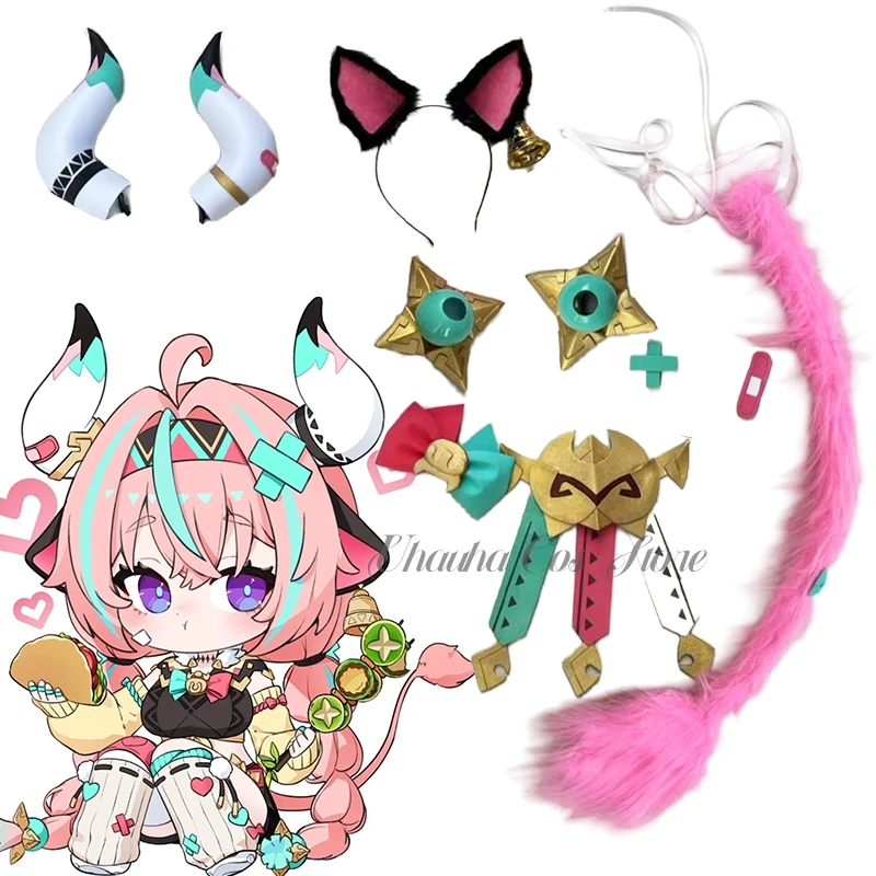 Varesa cosplay jogo genshin impacto traje prop peruca cocar cauda acessório 6 pçs/set varesa rpg prop anime festa terno
