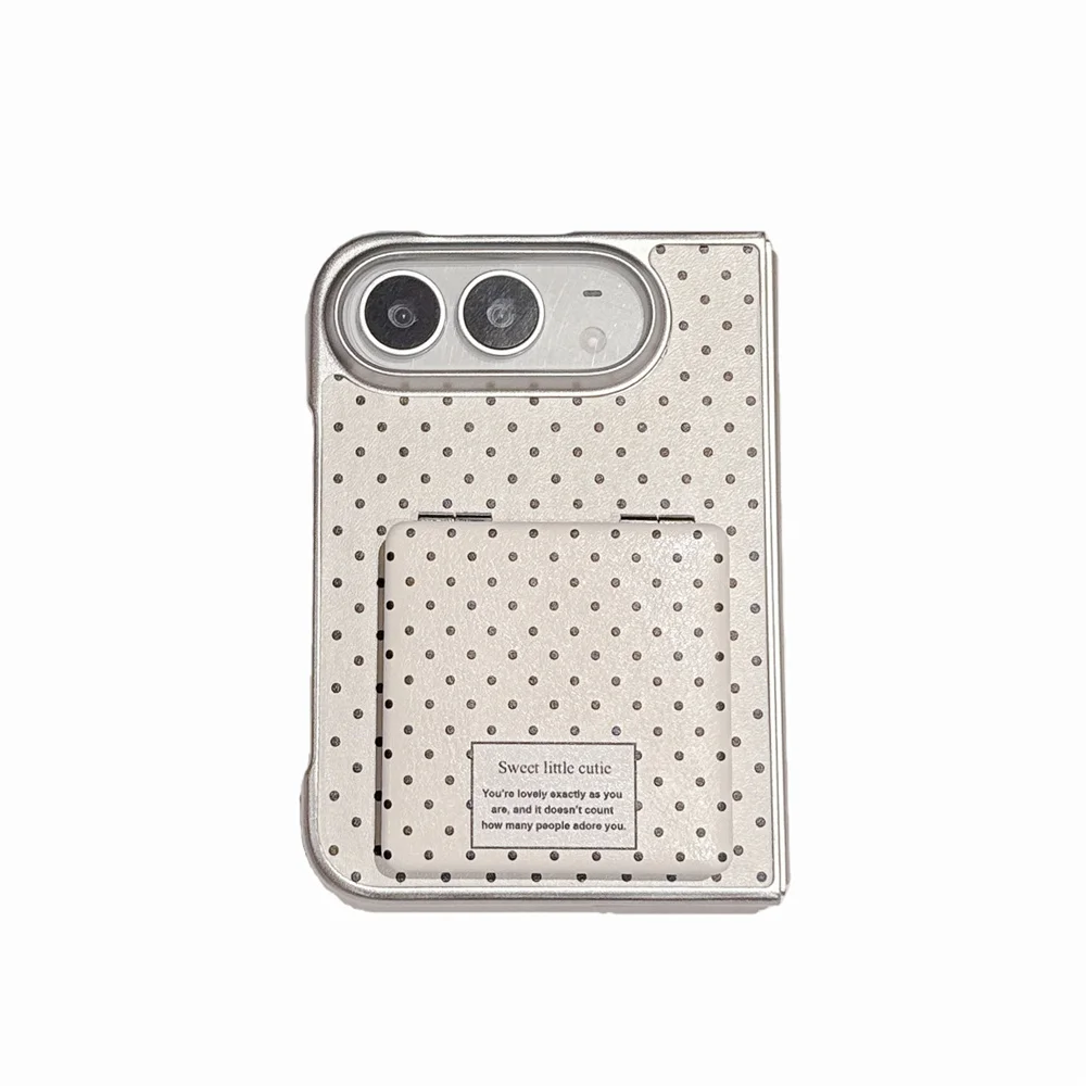 Fashion Korea Cute Polka Dot Flip Mirror Bracket Phone Case For iPhone Duo Sweet Aesthetic Hard Protective Phone Cover Funda