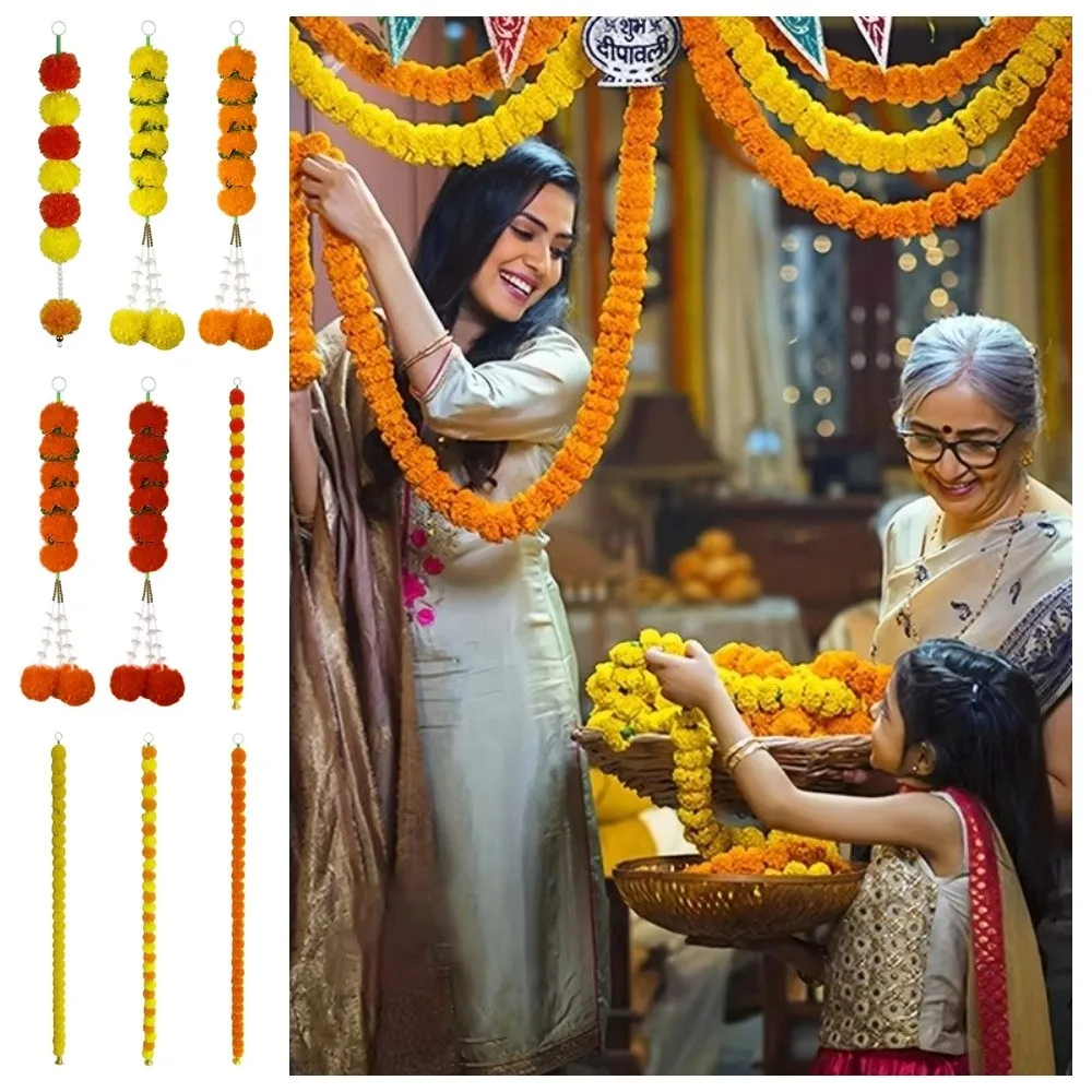 Plastic Marigold Garland Artificial Flowers Pooja Diwali Fiesta Pooja Marigold Flowers Bendable Indian Décor