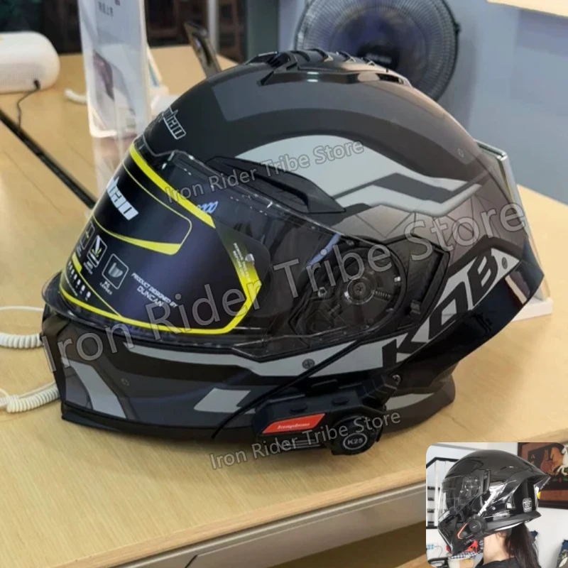 Kuqibao Modular Flip-Up Full Face Motorcycle Helmet Dual Visor Built-in Bluetooth Long Battery Life E-Scooter 3CDOT ECE Approved
