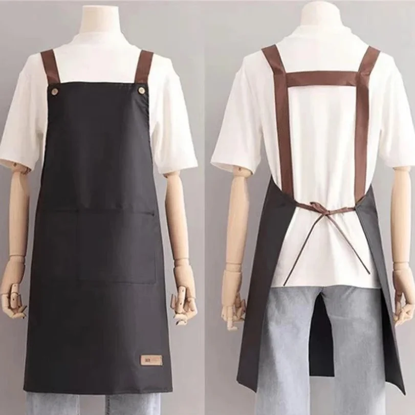 Hello Letter Printed Waterproof Apron Kitchen Cooking Home Large Pocket Storage Baking Shoulder Aprons Hotel Specific Practical