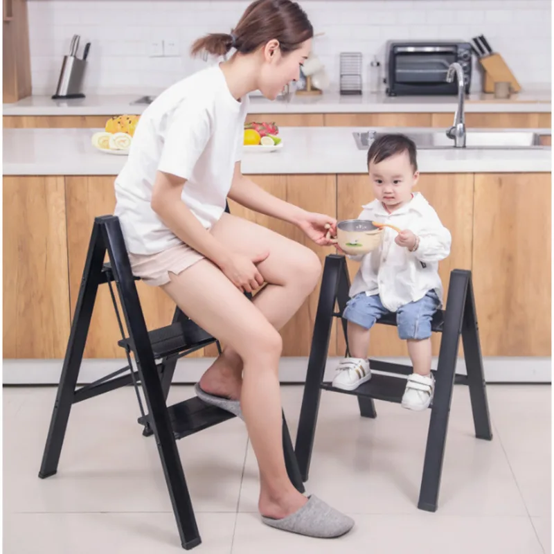 

Multifunctional Kitchen Stool Folding Telescopic Step Ladder Chair Aluminum Alloy Step Stool Stable Load-bearing Ladder Stool