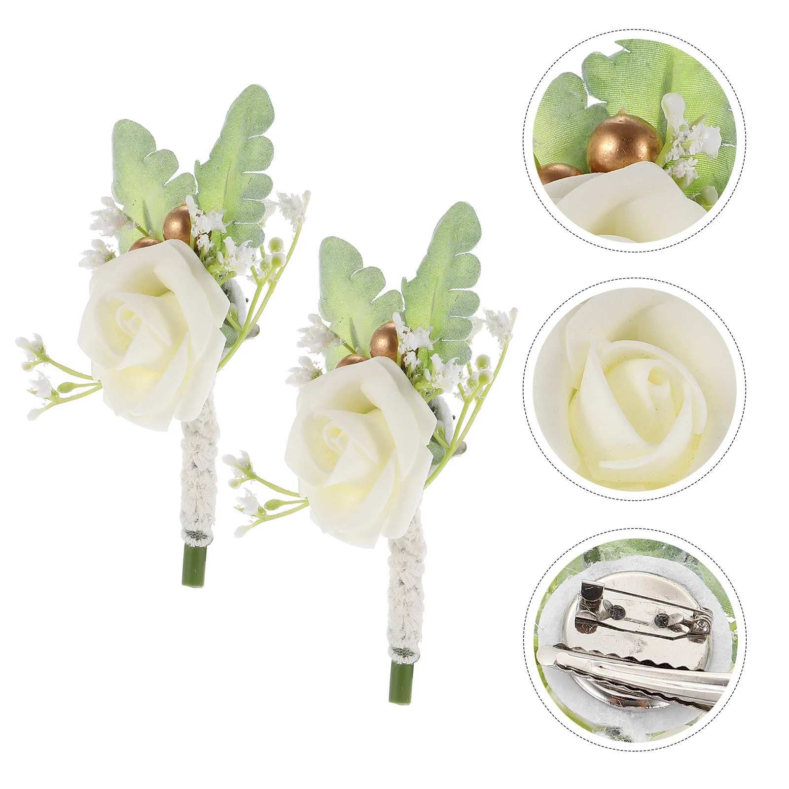 2 قطعة العريس العروة زهرة اصطناعية الصدار الزفاف حفلة موسيقية تصميم واقعي أنيق الرجال الإكسسوارات محاكاة #4