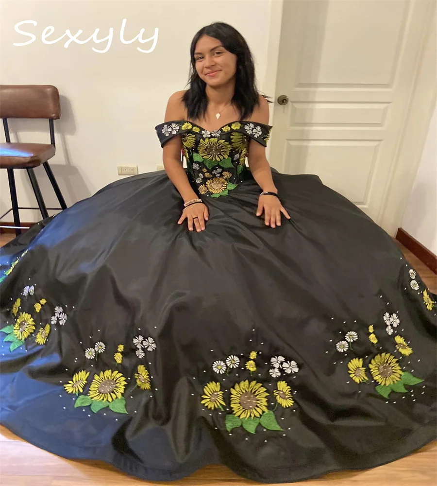 Tema mexicano preto vestidos de 15 quinceañera charro bordado quinze aniversário vestido de 15 xv años festa personalizado