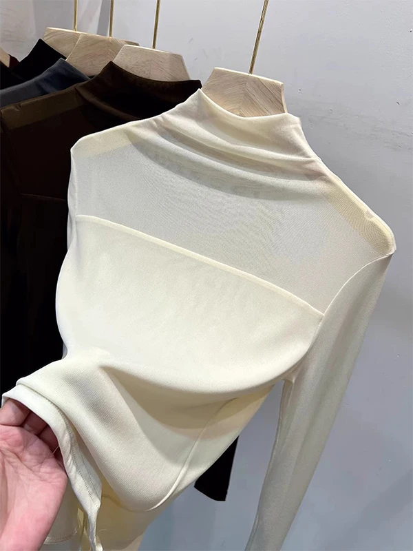 Bla f High Collar Long Sve Base irt Damen Faion Slim Me Top Inner Wear T-Shirt Korean Sle Commute Sle