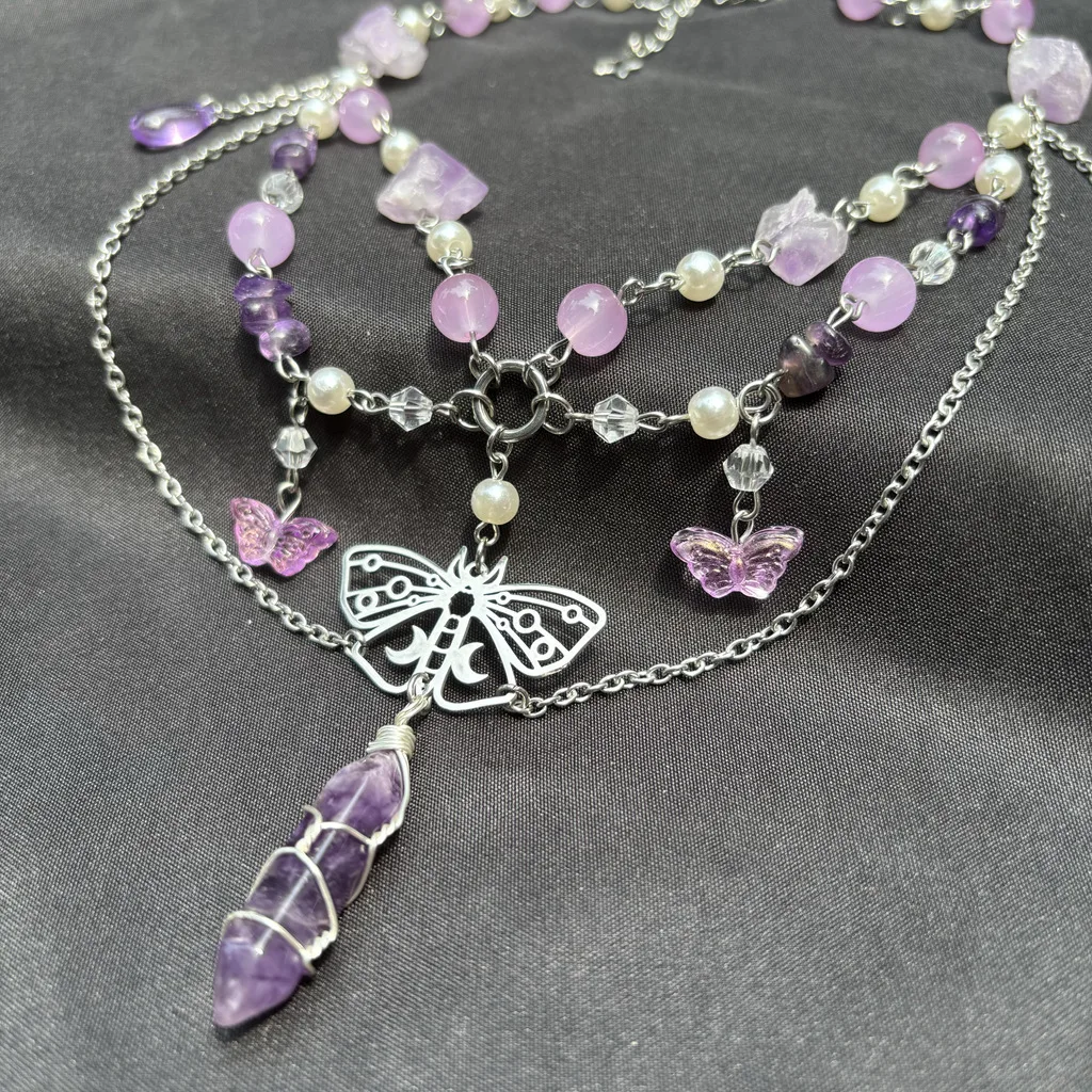 Amethyst Moth Butterfly Forest Fairy Necklace