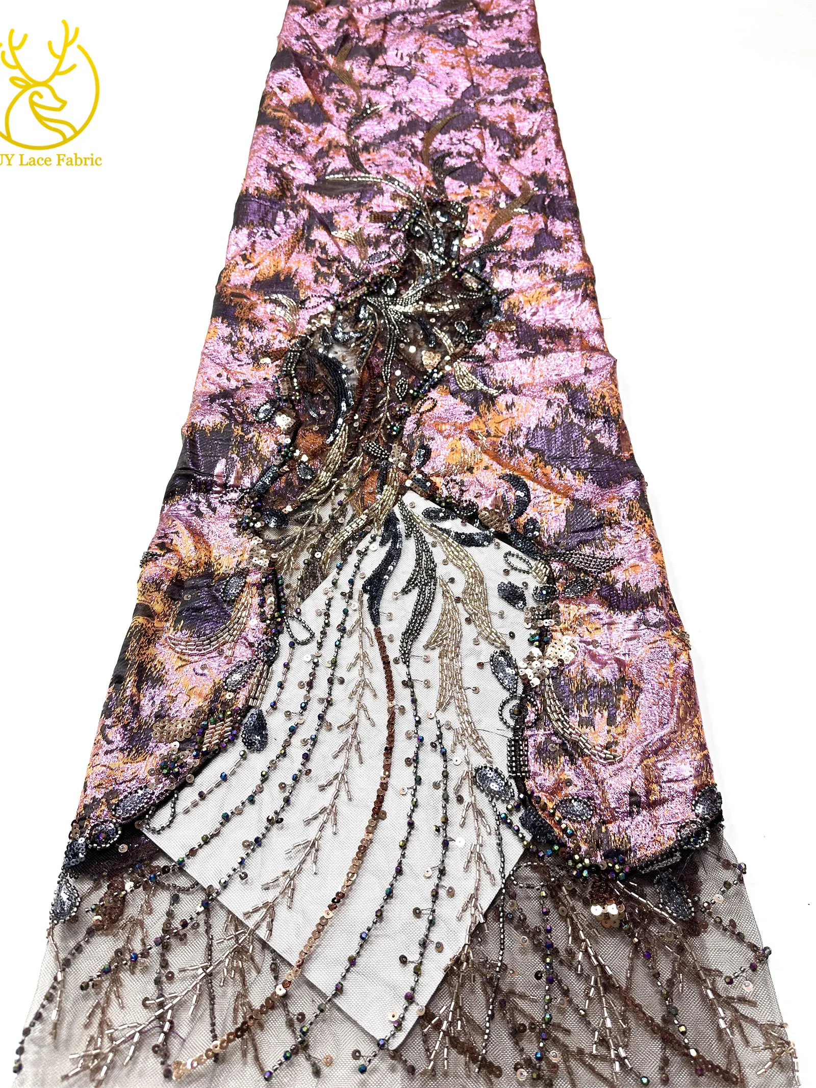 Burgunderroter neuer Design afrikanischer schwere Perlen-Chiffon-Spitzenstoff 2026 Hochwertiger nigerianischer Pailletten-Spitzenstoff für Partykleider – Detail 23
