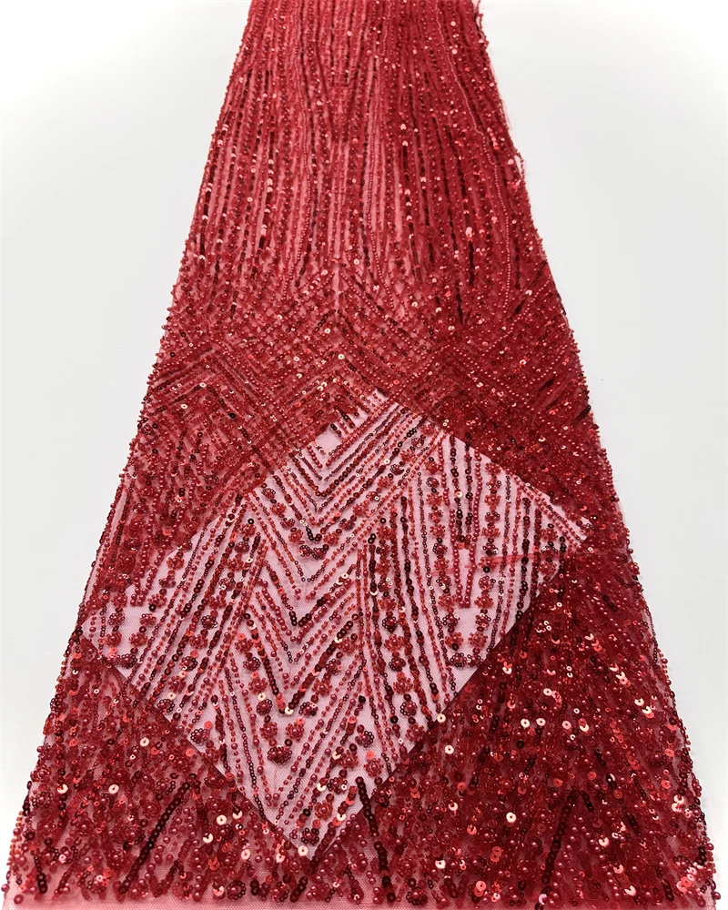 African Tulle Lace Fabric 2025 French Net Sequins Fabric Sewing Embroidery With Beads Lace Tulle Mesh Nigeria Dress