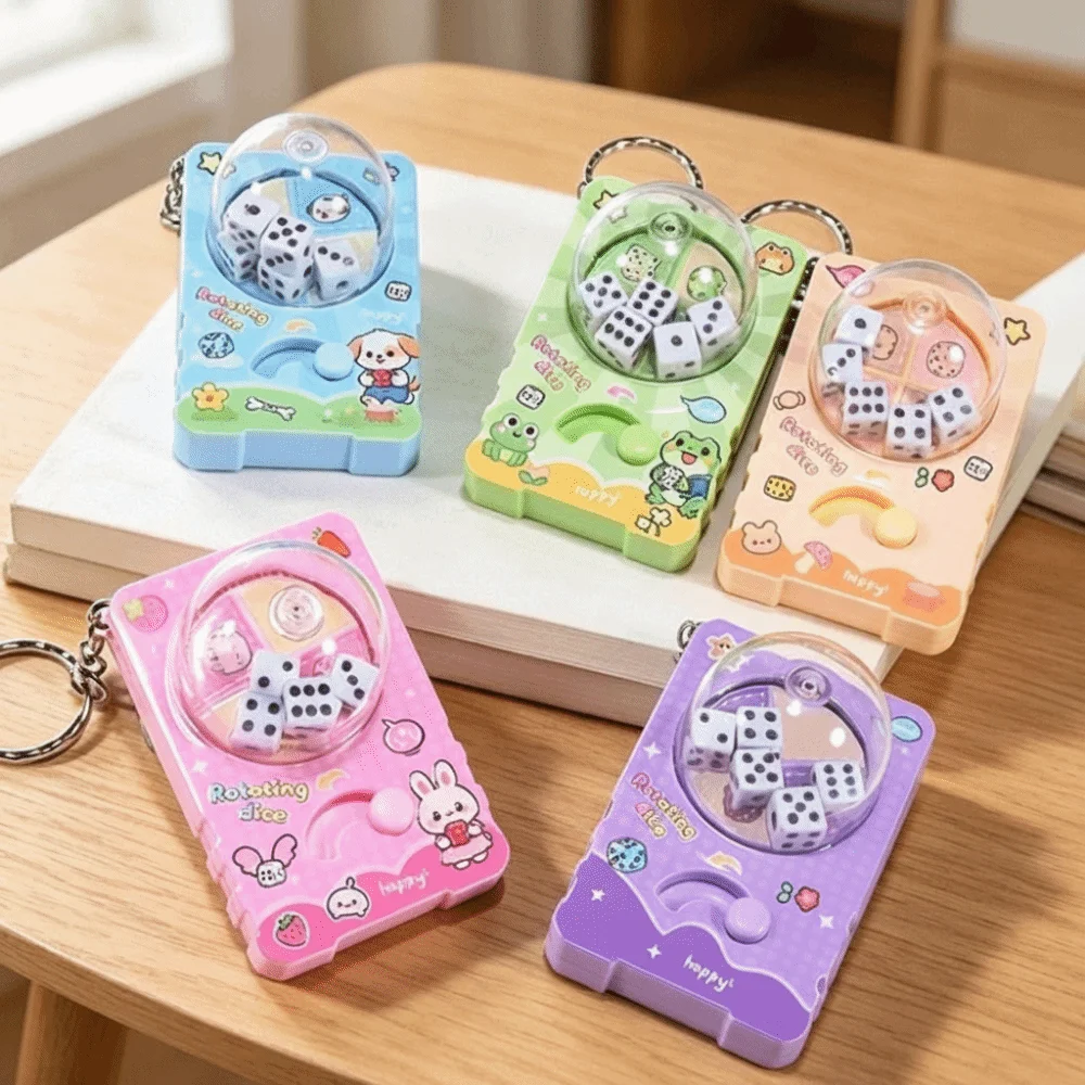 Mini Fidget Rotating Dice Keychain Press Button Plastic Cartoon Keychain Cute Style Rotating Dice Fidget Keychain