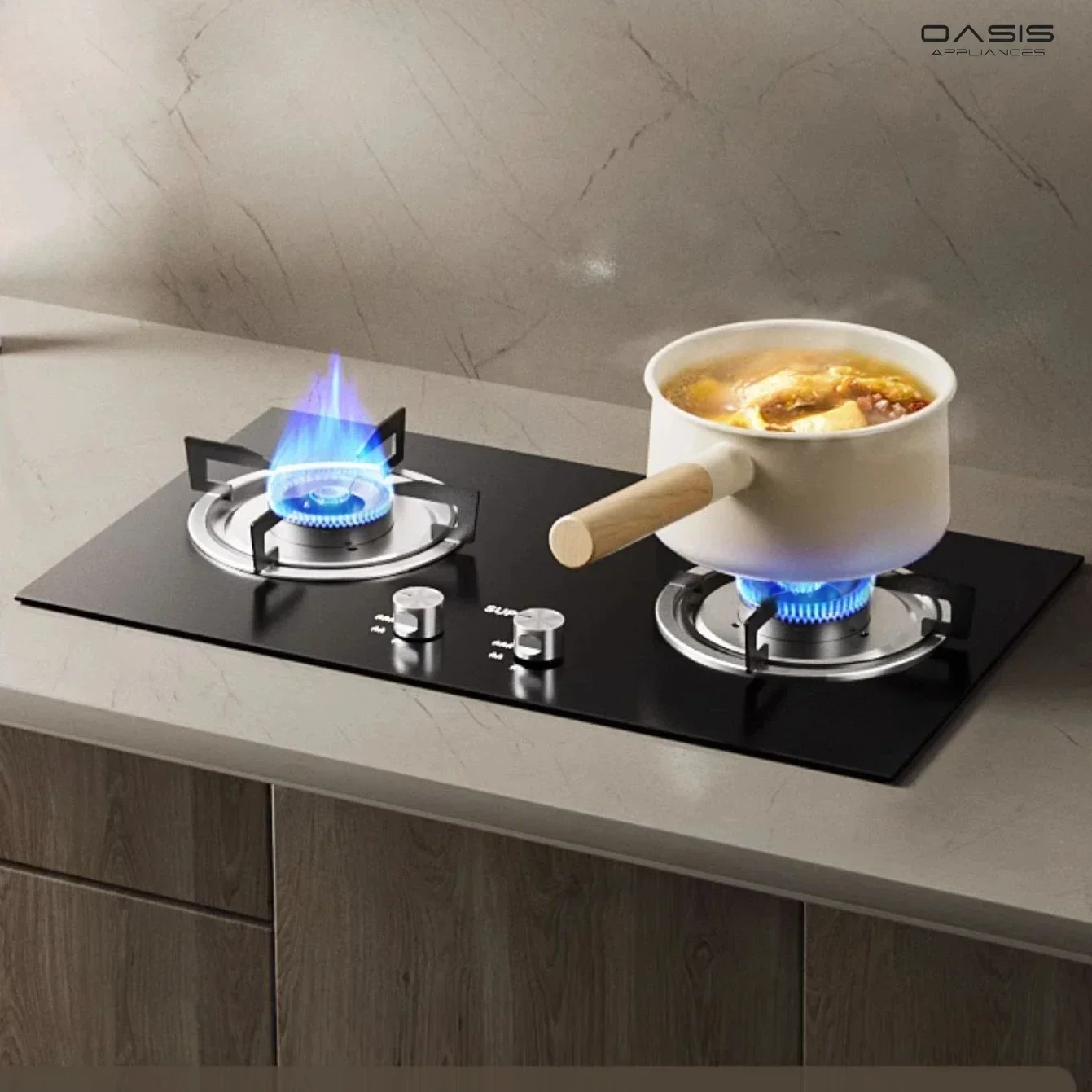 Household gas stove. New. Double stove. Tabletop/embedded. For liquefied gas. Easy to maintain.