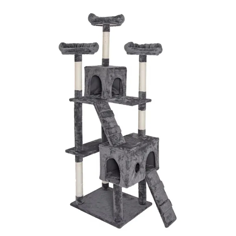 Multi-level wooden cat tower large cat apartment climbing frame with scratch column indoor cat activity center