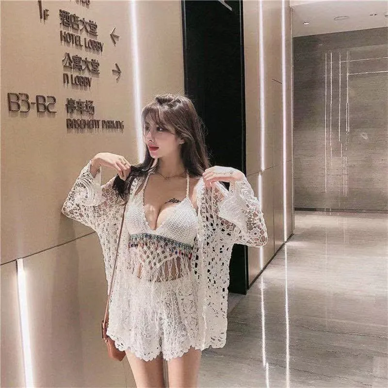 Set Women\'s Bohemian Ethnic Style Cool Style Hollow out Embroidery Knitting Leisure Holiday Beach Sun Protection Knit Tops