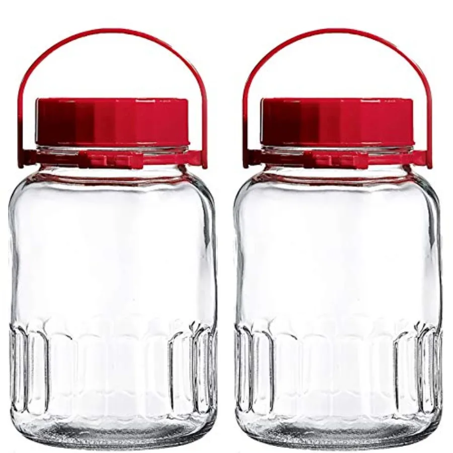 

1 Gallon Glass Jar With Lid Wide Mouth Airtight Plastic Pour Spout Lids Bulk-Dry Food Storage Pickling Mason Jar Canister Raw M